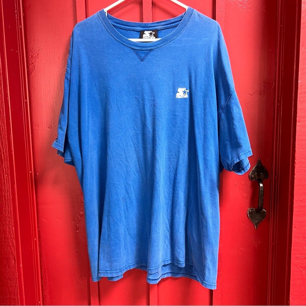 Vintage Starter T Shirt Mens 2XL Blue Embroided Logo and Sleeve Patch